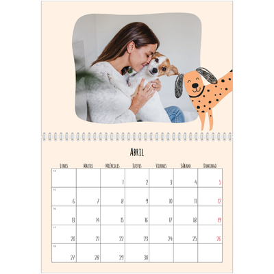Calendario personalizado doble A4 — Perros y garabatos [Abril]
