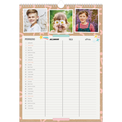 Planificador familiar A3 — Planificador familiar rústica - Familia de 3 [Febrero]