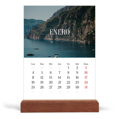 Calendario de mesa con base de madera - vertical  — Escapada infinita [Enero]
