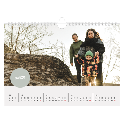 Calendario A4 horizontal — Pegatina de foto [Marzo]