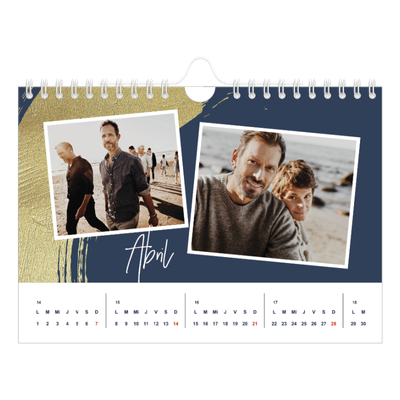Calendario personalizado A5 — Fondos de pincel dorado [Abril]