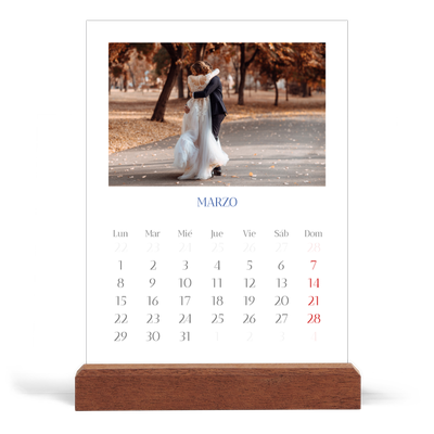 Calendario de mesa con base de madera - vertical  — Clásico cobalto [Marzo]