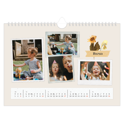 Calendario A4 horizontal — Scrapbook vintage [Marzo]