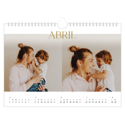 Calendario A4 horizontal — Texto dorado grande [Abril]