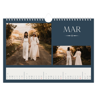 Calendario A4 horizontal — Pizarra y caligrafía [Marzo]