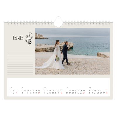 Calendario A4 horizontal — Iniciales en flor [Enero]
