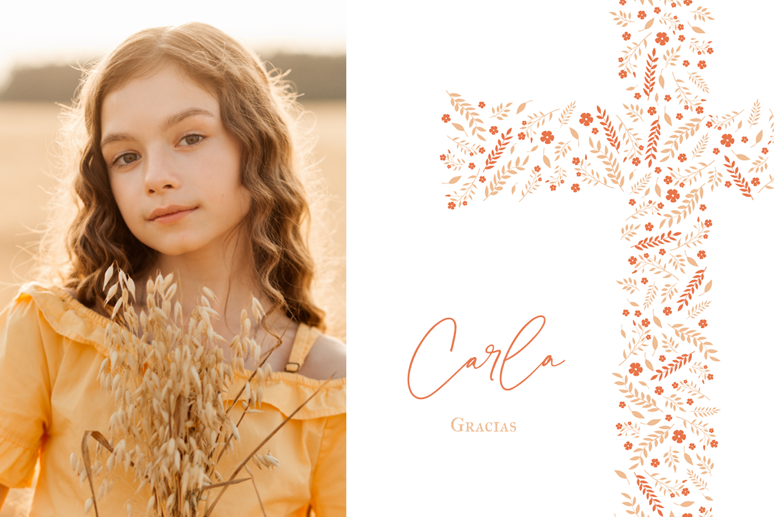 Tarjetas de agradecimiento — Cruz floral melocotón