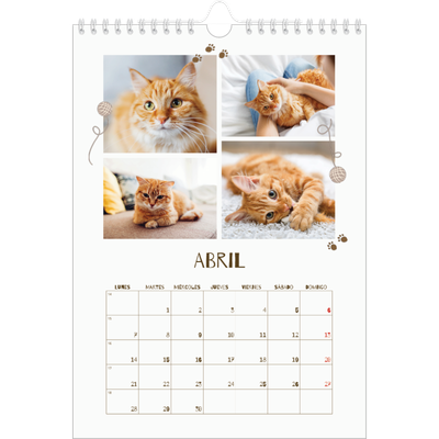 Calendario personalizado A4 — Gatito juguetón [Abril]