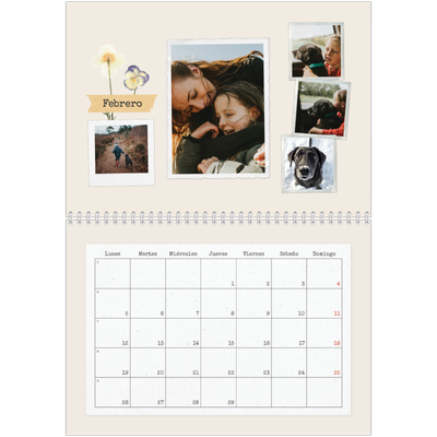 Calendario personalizado doble A4 — Scrapbook vintage [Febrero]