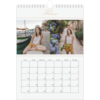 Calendario personalizado A4 — Banner de texto dorado [Febrero]