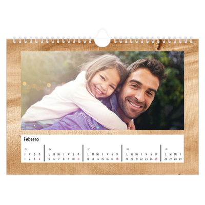 Calendario A4 horizontal — Madera [Febrero]