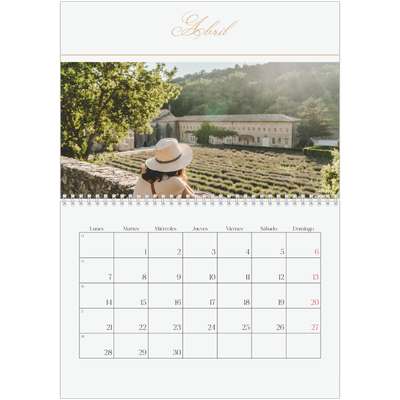 Calendario personalizado doble A4 — Banner de texto dorado [Abril]
