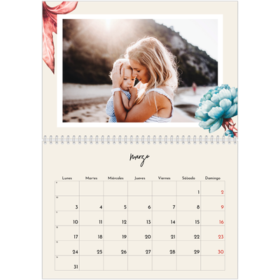Calendario personalizado doble A4 — Flores pintadas [Marzo]