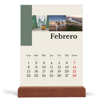 Calendario de mesa con base de madera - vertical  — Lugares del mundo [Febrero]