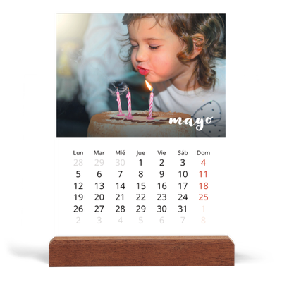 Calendario de mesa con base de madera - vertical  — Guión sencillo [portada]