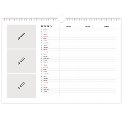 Planificador A3 horizontal — Diseña tu producto - Familia de 3 [Febrero]