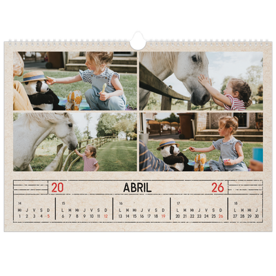 Calendario A3 horizontal — Efecto de sello craft [Abril]