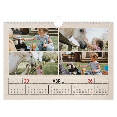 Calendario A4 horizontal — Efecto de sello craft [Abril]