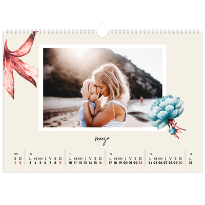 Calendario A3 horizontal — Flores pintadas [Marzo]