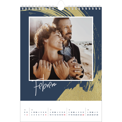 Calendario personalizado A4 — Fondos de pincel dorado [Febrero]