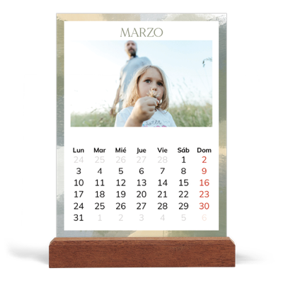 Calendario de mesa con base de madera - vertical  — Efecto pincel [Marzo]