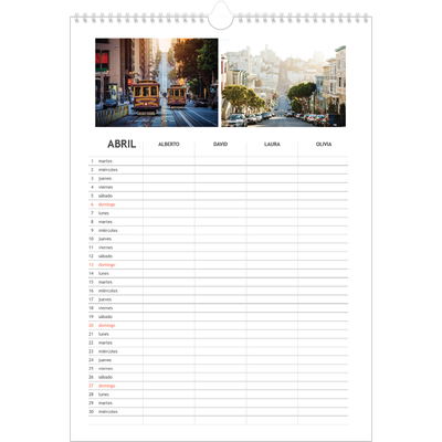 Planificador familiar A3 — Planificador familiar simple - Familia de 4 [Abril]