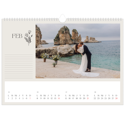 Calendario A3 horizontal — Iniciales en flor [Febrero]