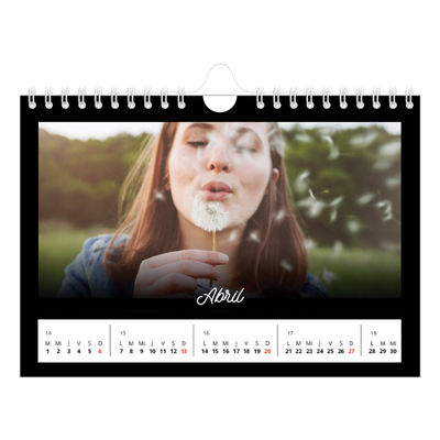 Calendario personalizado A5 — Negro minimalista [Abril]