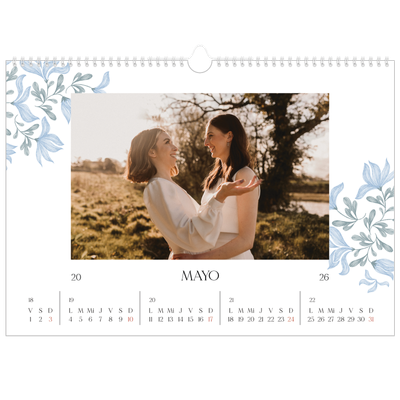 Calendario A3 horizontal — Romance en blanco y azul [portada]