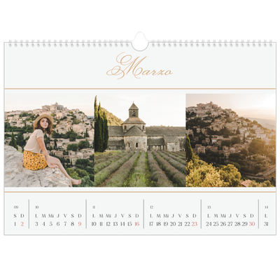 Calendario A3 horizontal — Banner de texto dorado [Marzo]