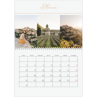 Calendario personalizado doble A4 — Banner de texto dorado [Marzo]