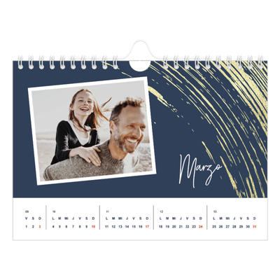 Calendario personalizado A5 — Fondos de pincel dorado [Marzo]