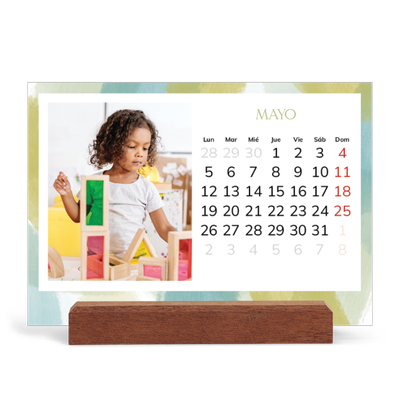 Calendario de mesa con base de madera - apaisado  — Efecto pincel [portada]