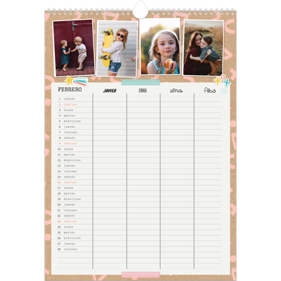Planificador familiar A3 — Planificador familiar rústica - Familia de 4 [Febrero]