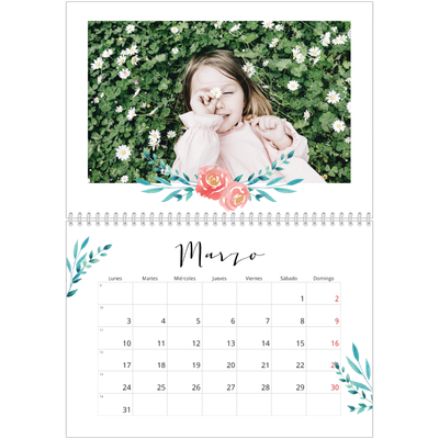 Calendario personalizado doble A4 — Ilustraciones de flores [Marzo]