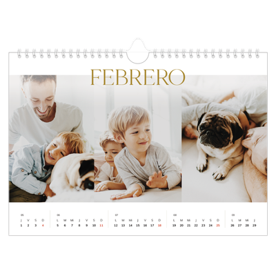 Calendario A4 horizontal — Texto dorado grande [Febrero]