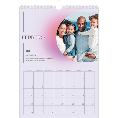 Calendario personalizado A4 — Degradado astrológico [Febrero]