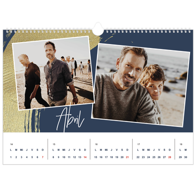 Calendario A3 horizontal — Fondos de pincel dorado [Abril]