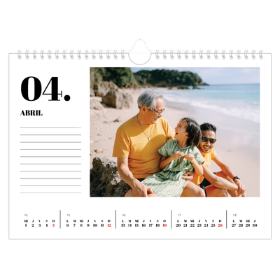 Calendario A4 horizontal — Serif y momentos [Abril]