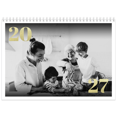 Calendario personalizado doble A4 — Números grandes de purpurina [portada]