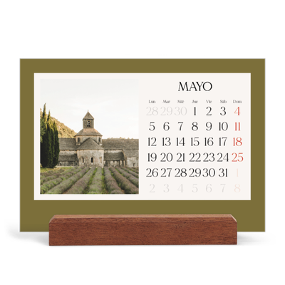 Calendario de mesa con base de madera - apaisado  — Colores clásicos [portada]