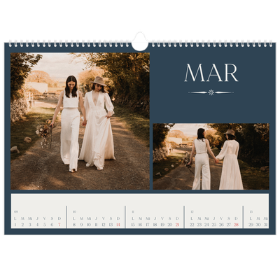 Calendario A3 horizontal — Pizarra y caligrafía [Marzo]