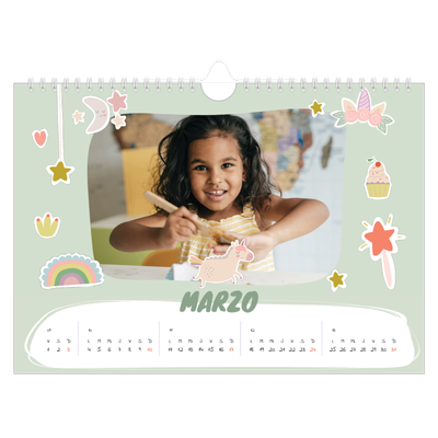 Calendario A4 horizontal — Unicornio arcoíris [Marzo]