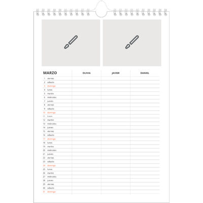 Planificadores familiares A4 — Diseña tu producto - Familia de 3 [Marzo]