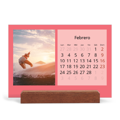 Calendario de mesa con base de madera - apaisado  — Colorea mi mundo [Febrero]