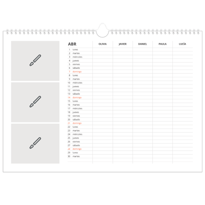 Planificador A3 horizontal — Diseña tu producto - Familia de 5 [Abril]