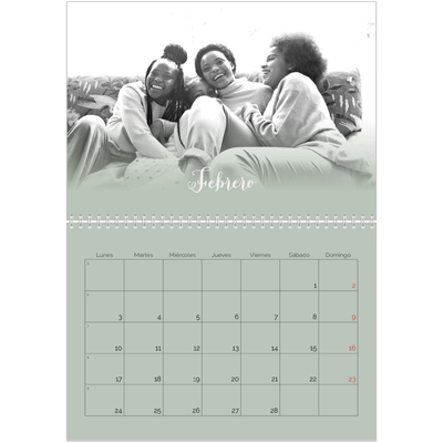 Calendario personalizado doble A4 — Verde bruma [Febrero]