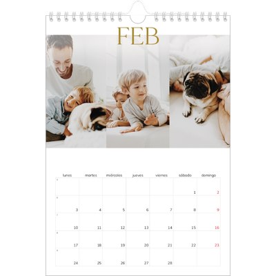 Calendario personalizado A4 — Texto dorado grande [Febrero]