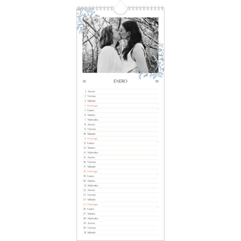 Calendario de cocina (15 x 40 cm) — Romance en blanco y azul