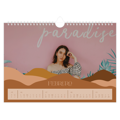 Calendario A4 horizontal — Montañas neutrales [Febrero]